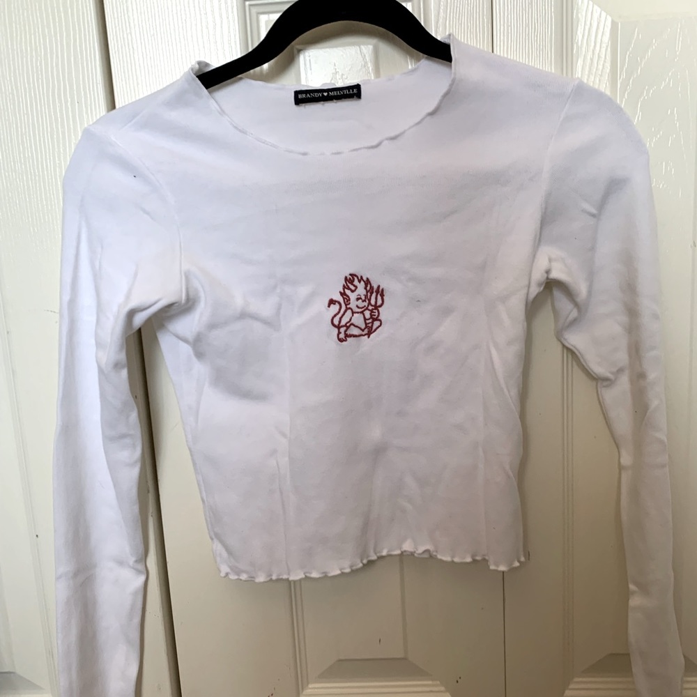 Brandy Melville White Cropped Long Sleeve